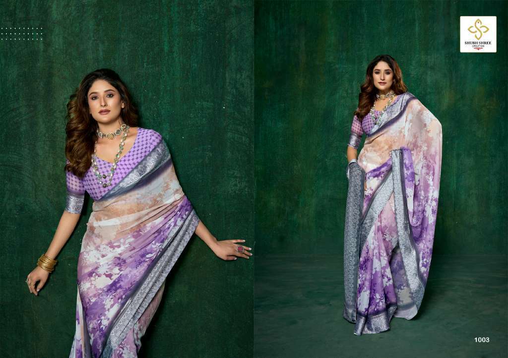 SHUBH SHREE PRESENTS SAAZ VOL-1 WHOLESALE MASS MELI WEAVING BORDER WITH PRINT STYLISH SAREE FOR WOMEN CATALOG WHOLESALER 