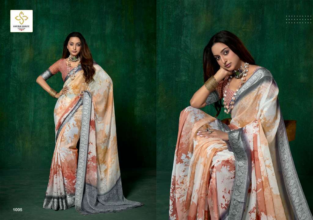 SHUBH SHREE PRESENTS SAAZ VOL-1 WHOLESALE MASS MELI WEAVING BORDER WITH PRINT STYLISH SAREE FOR WOMEN CATALOG WHOLESALER 
