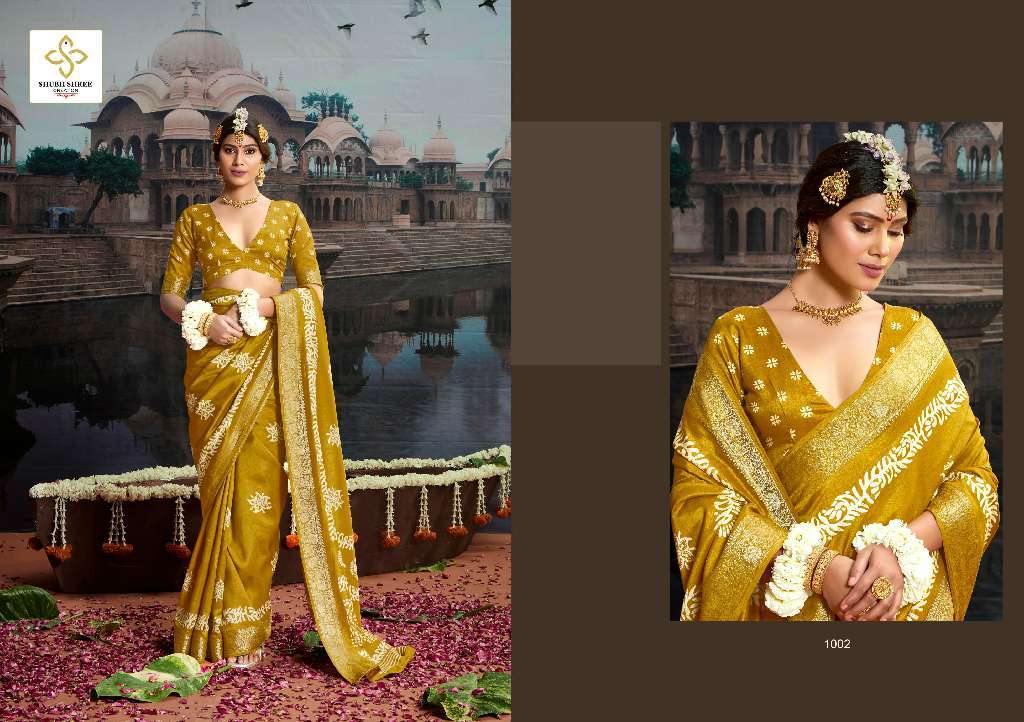 SHUBH SHREE PRESENTS SHYNEE VOL-1 WHOLESALE VELVET RUSHIN SILK WITH WEAVING VISCOSE JACQUARD BORDER CLASSIC LOOK SAREES CATALOG WHOLESALER AND EXPORTER 