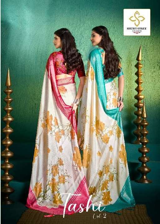 SHUBH SHREE PRESENTS TASHI VOL-2 WHOLESALE ZENI BRASSO FANCY FOIL PRINT GORGEOUS LOOK SAREES CATALOG WHOLESALER AND EXPORTER 
