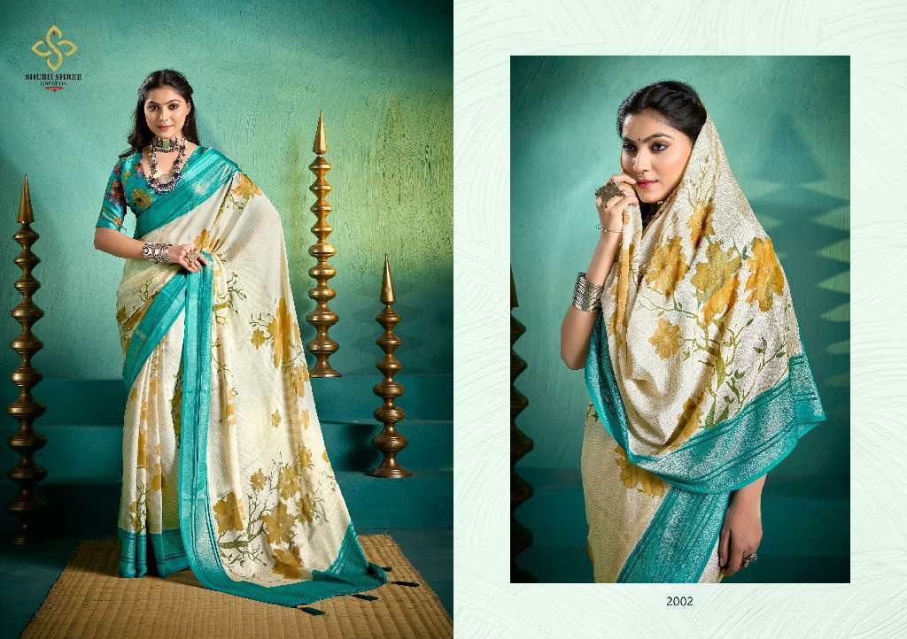 SHUBH SHREE PRESENTS TASHI VOL-2 WHOLESALE ZENI BRASSO FANCY FOIL PRINT GORGEOUS LOOK SAREES CATALOG WHOLESALER AND EXPORTER 