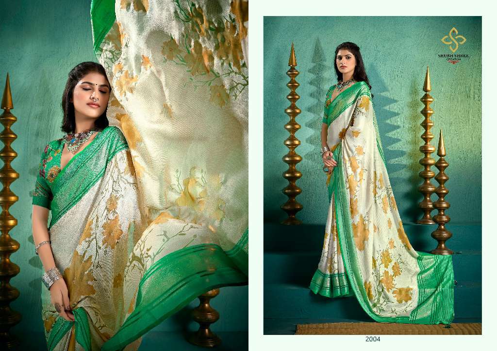 SHUBH SHREE PRESENTS TASHI VOL-2 WHOLESALE ZENI BRASSO FANCY FOIL PRINT GORGEOUS LOOK SAREES CATALOG WHOLESALER AND EXPORTER 
