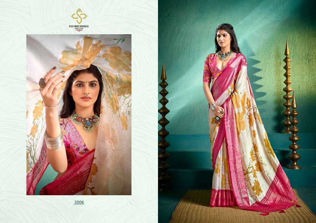 SHUBH SHREE PRESENTS TASHI VOL-2 WHOLESALE ZENI BRASSO FANCY FOIL PRINT GORGEOUS LOOK SAREES CATALOG WHOLESALER AND EXPORTER 