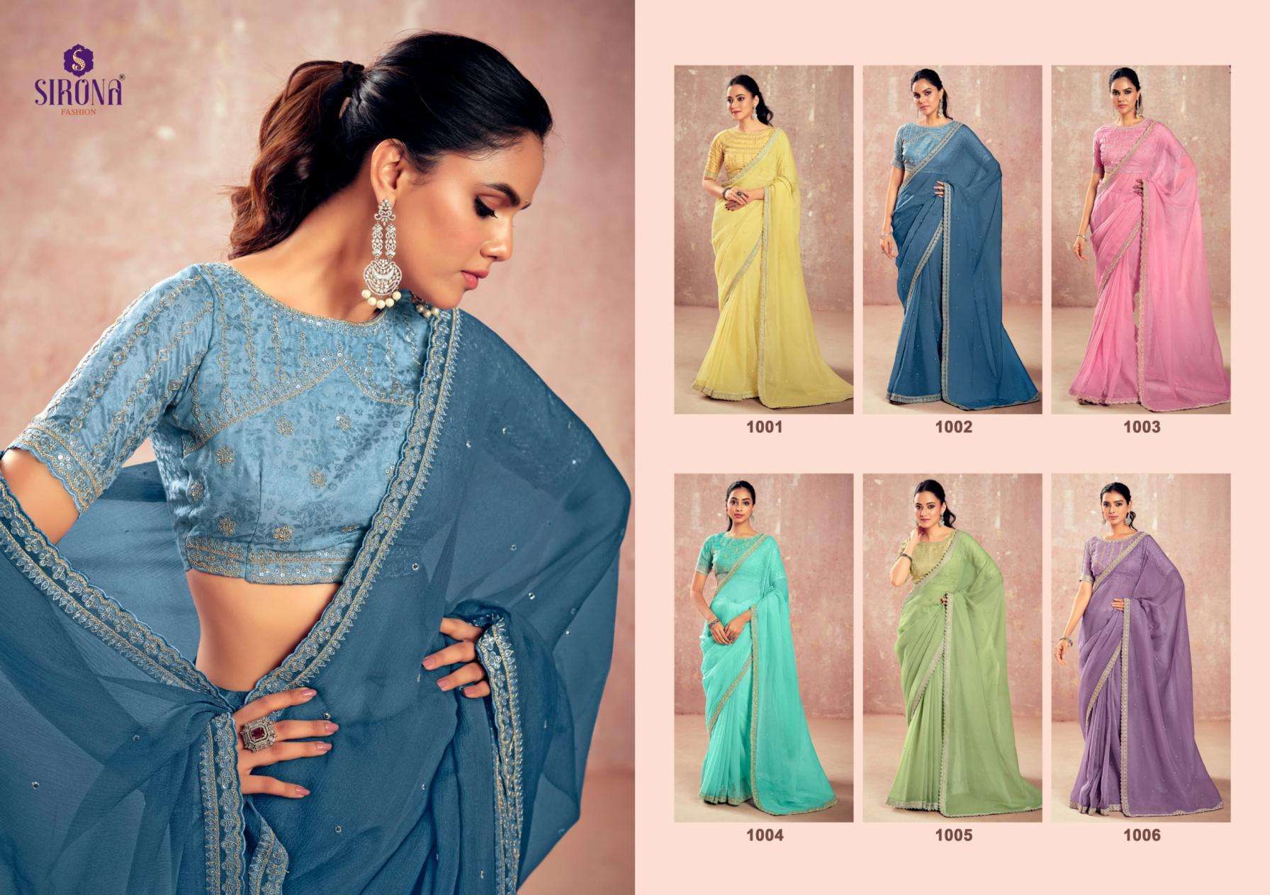 Sirona Fashion Presents Shamika Kivi Crunchy Chiffon Classic Look Saree Catalog Wholesaler And Exporter 