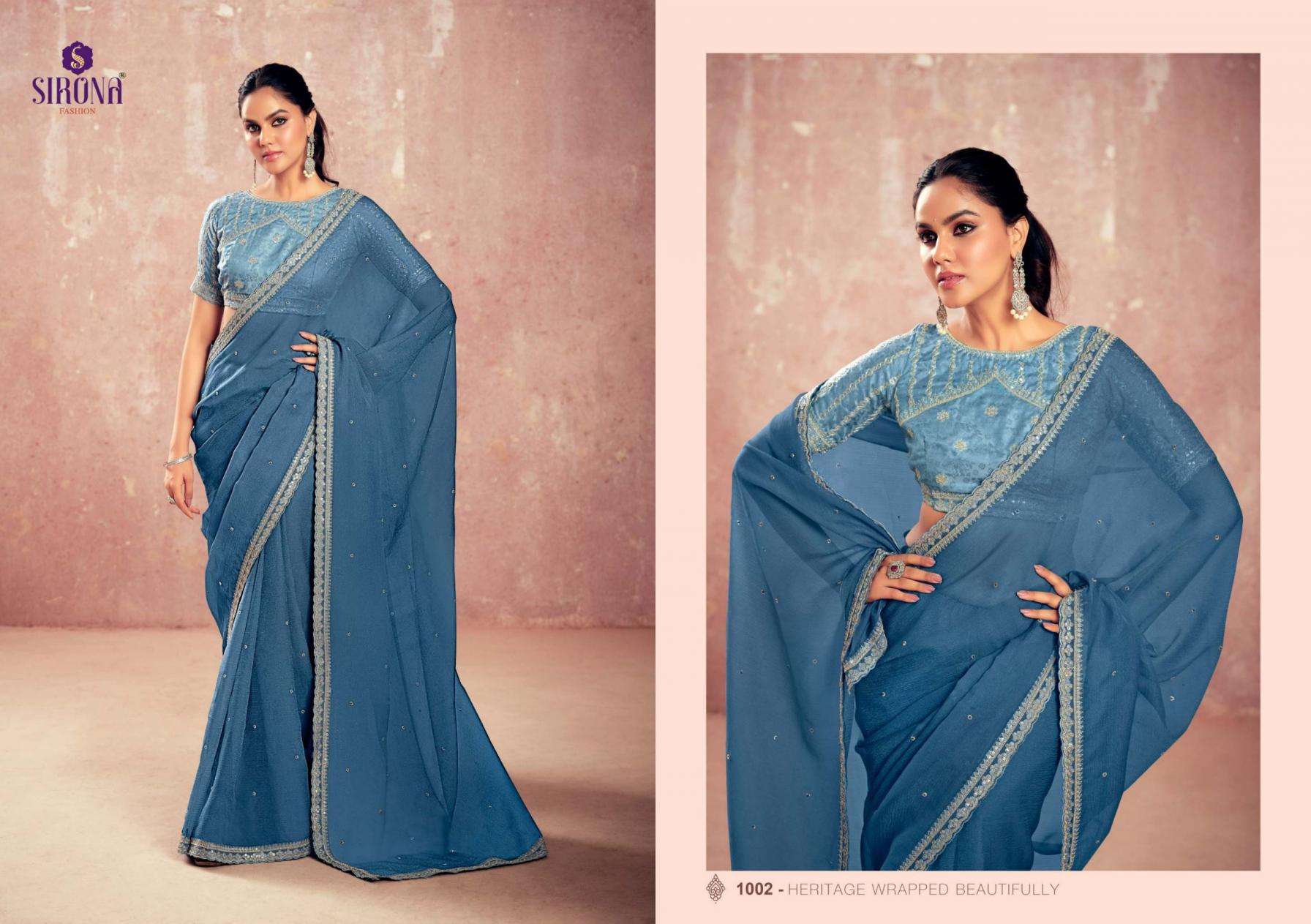 Sirona Fashion Presents Shamika Kivi Crunchy Chiffon Classic Look Saree Catalog Wholesaler And Exporter 