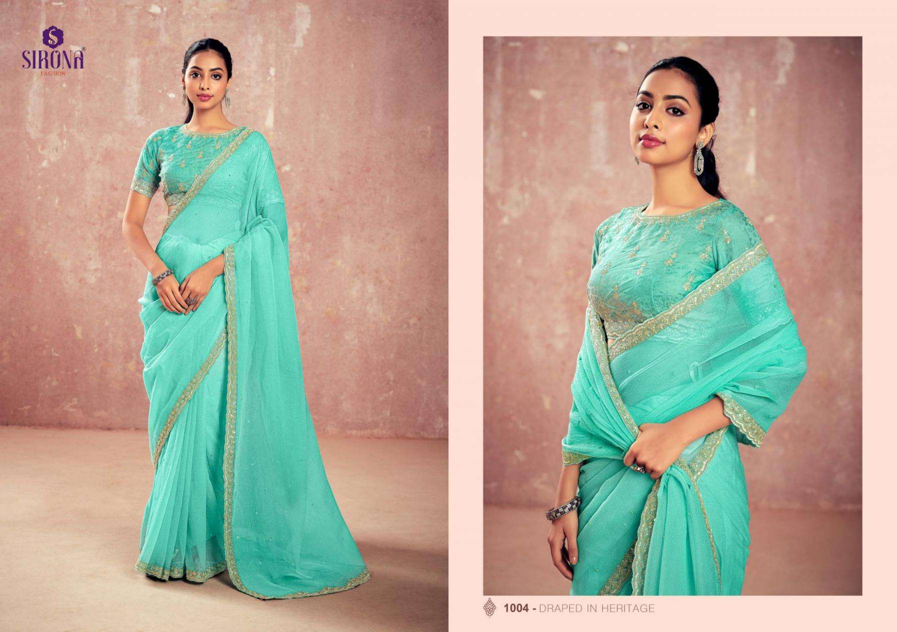 Sirona Fashion Presents Shamika Kivi Crunchy Chiffon Classic Look Saree Catalog Wholesaler And Exporter 
