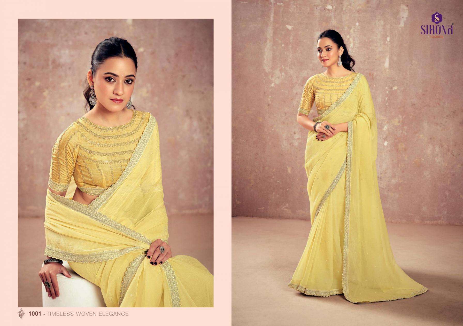 Sirona Fashion Presents Shamika Kivi Crunchy Chiffon Classic Look Saree Catalog Wholesaler And Exporter 