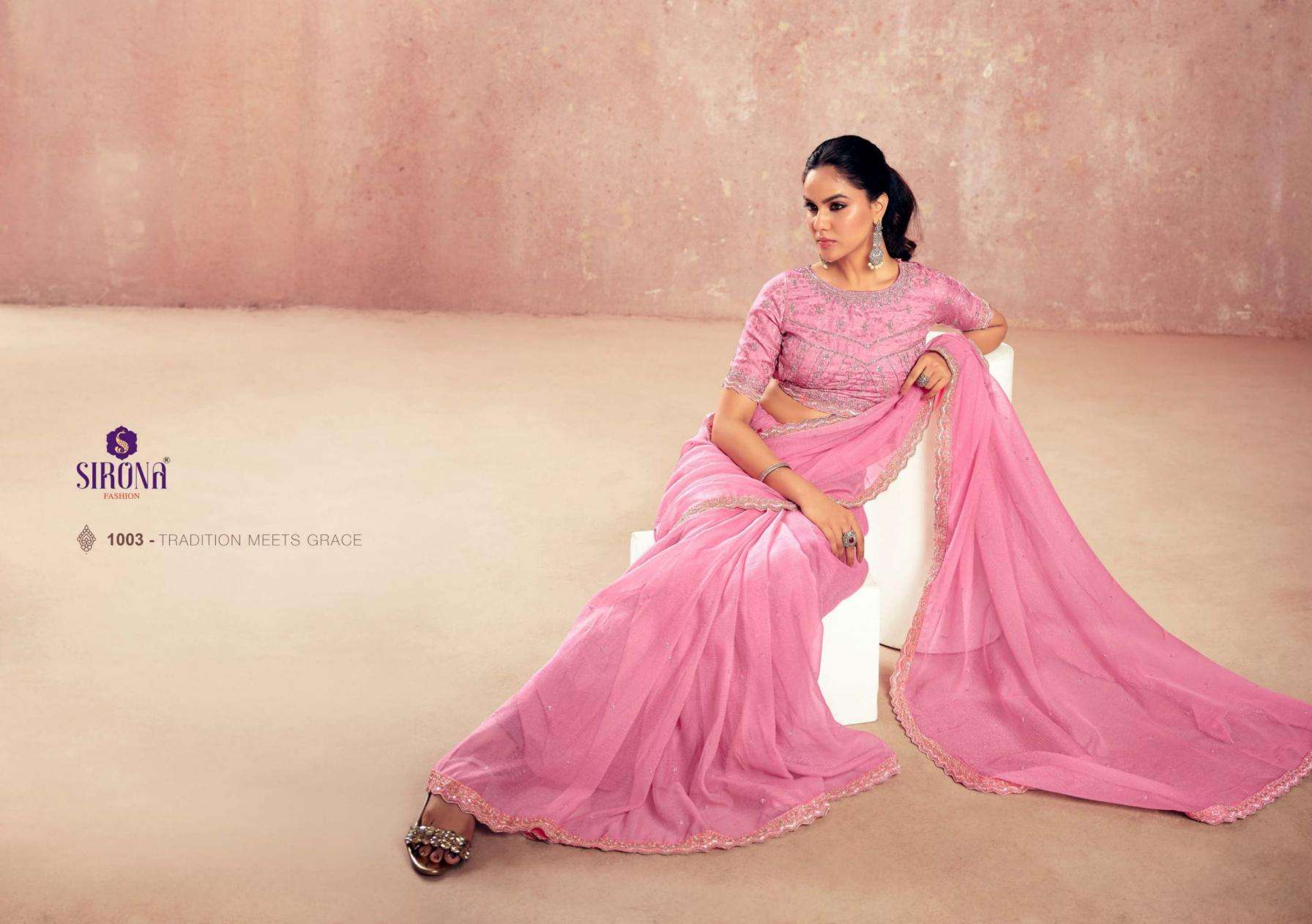 Sirona Fashion Presents Shamika Kivi Crunchy Chiffon Classic Look Saree Catalog Wholesaler And Exporter 