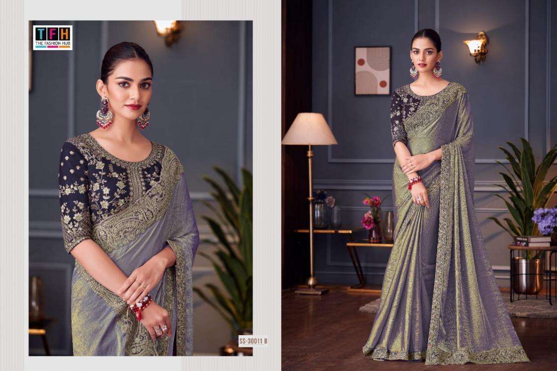 TFH Presents Silver Screen Vol-20 33011 Series Tone Silk Wedding Special Sarees For Womens Catalog Wholesaler And Exporter 