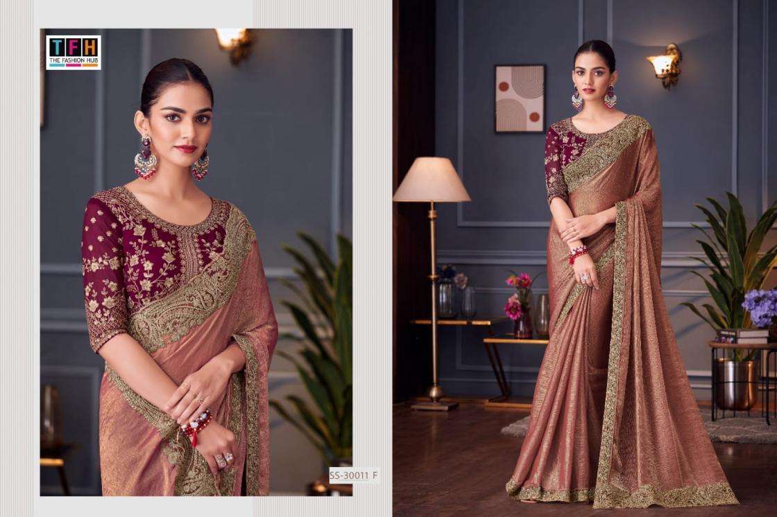 TFH Presents Silver Screen Vol-20 33011 Series Tone Silk Wedding Special Sarees For Womens Catalog Wholesaler And Exporter 