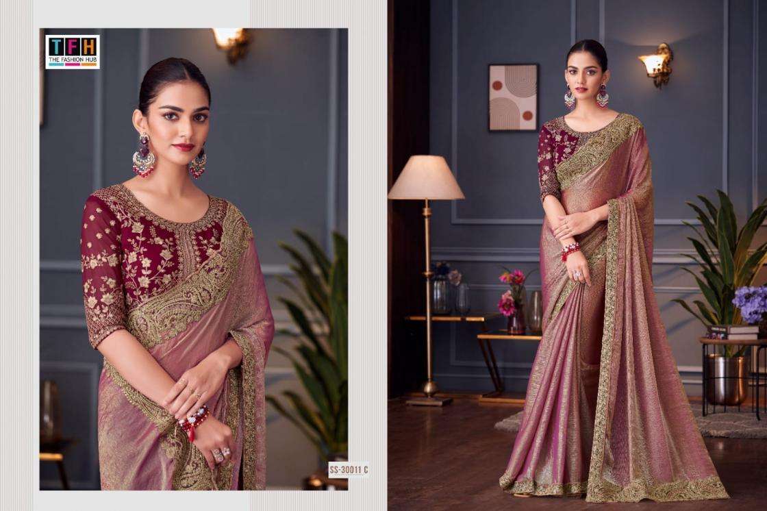 TFH Presents Silver Screen Vol-20 33011 Series Tone Silk Wedding Special Sarees For Womens Catalog Wholesaler And Exporter 