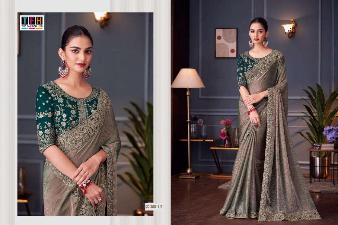 TFH Presents Silver Screen Vol-20 33011 Series Tone Silk Wedding Special Sarees For Womens Catalog Wholesaler And Exporter 