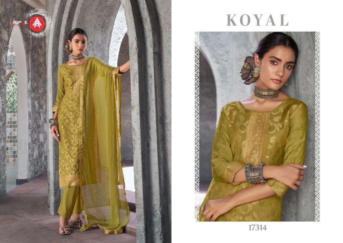 Triple A Presents Koyal Muslin Jacquard Amazing Salwar Suits Catalog Wholealer And EXporter 