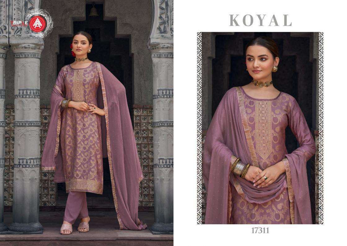 Triple A Presents Koyal Muslin Jacquard Amazing Salwar Suits Catalog Wholealer And EXporter 