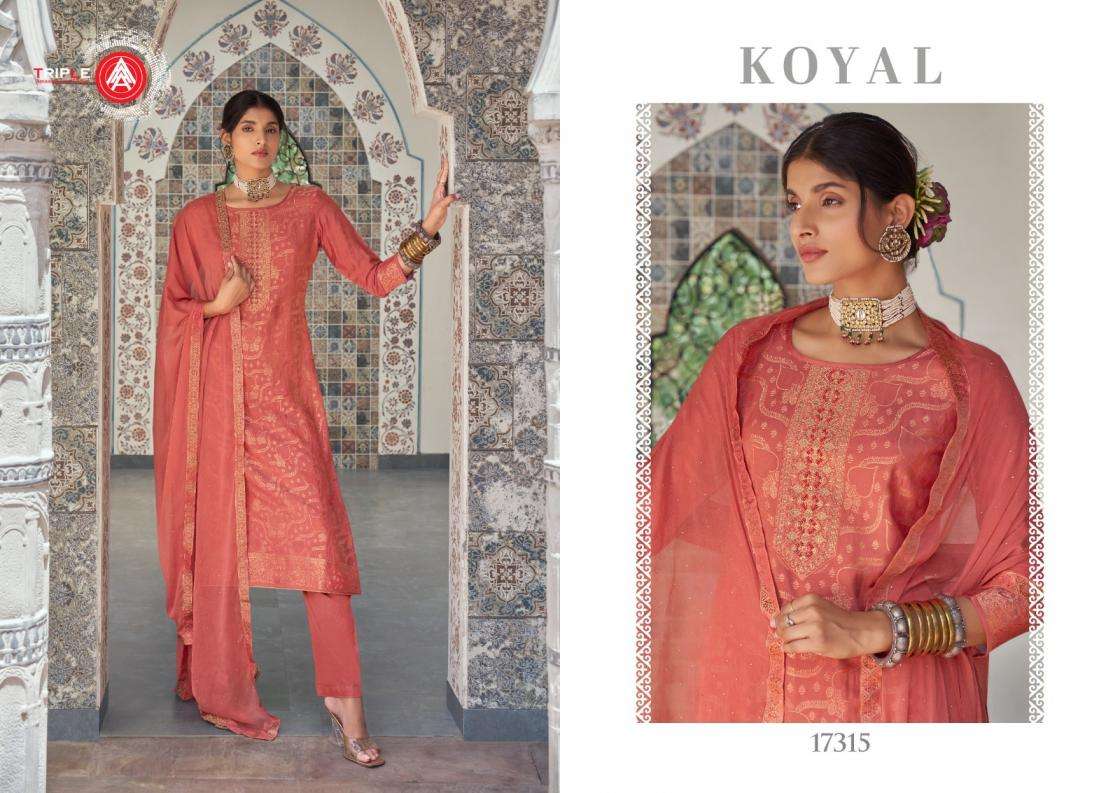 Triple A Presents Koyal Muslin Jacquard Amazing Salwar Suits Catalog Wholealer And EXporter 