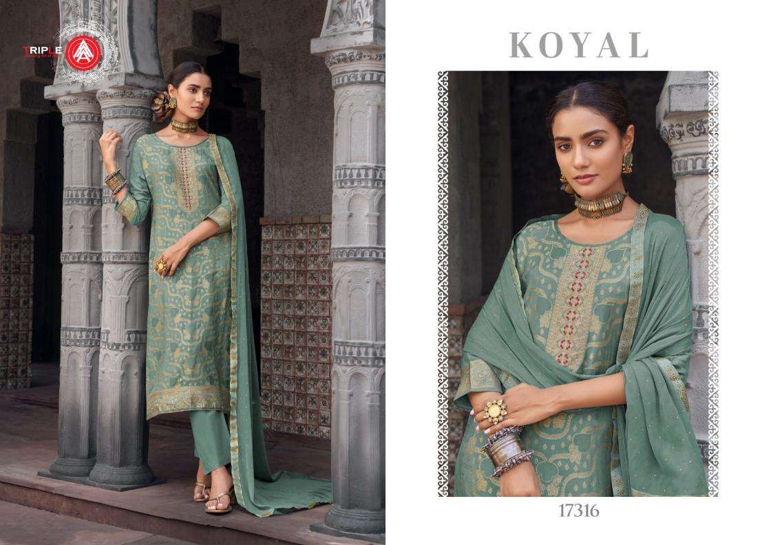 Triple A Presents Koyal Muslin Jacquard Amazing Salwar Suits Catalog Wholealer And EXporter 