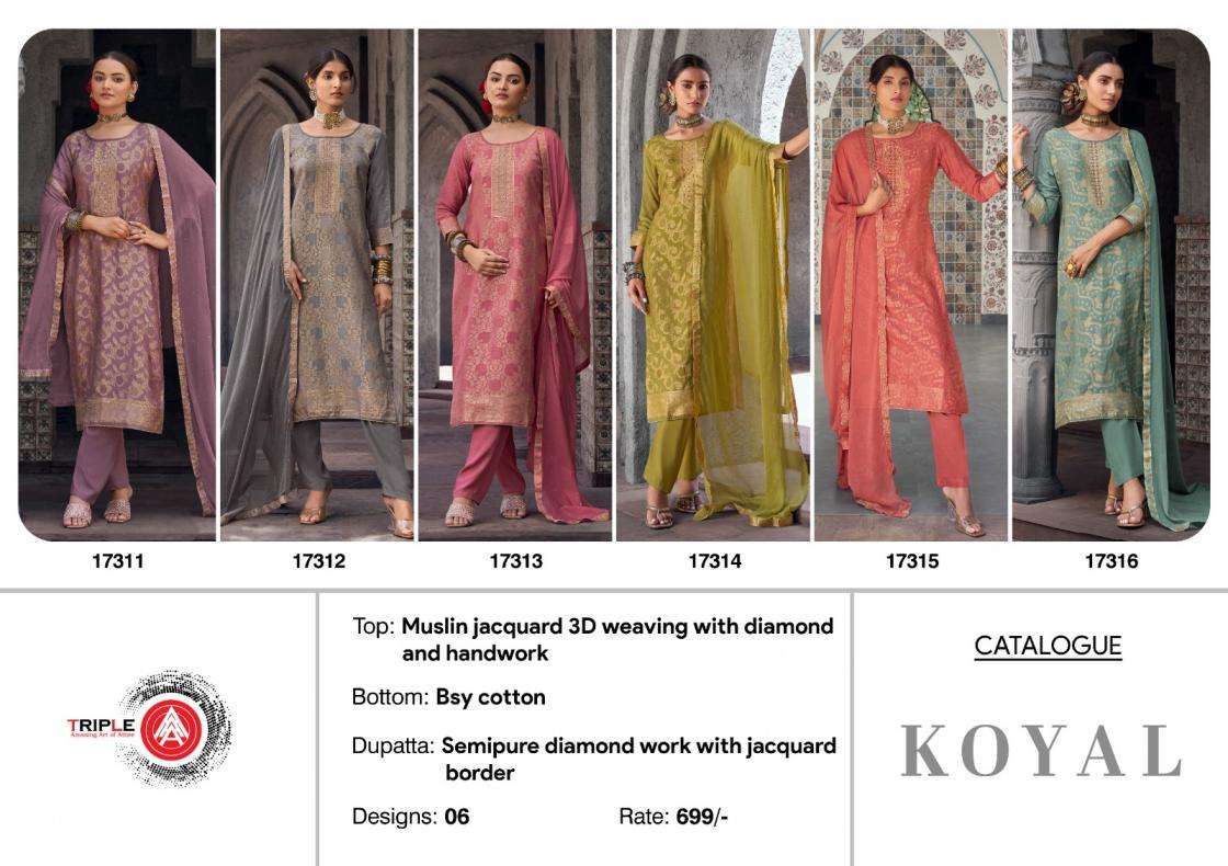 Triple A Presents Koyal Muslin Jacquard Amazing Salwar Suits Catalog Wholealer And EXporter 