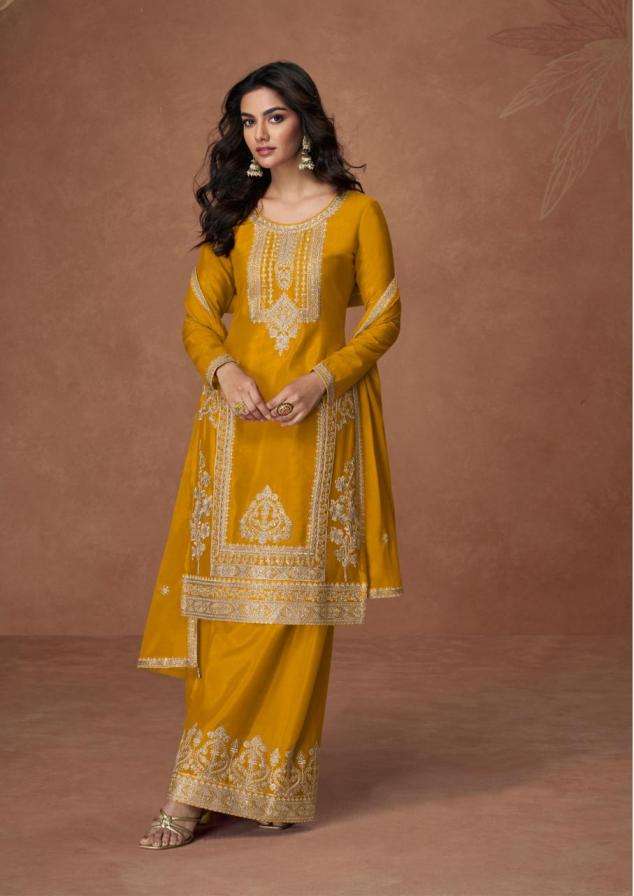 Aashirwad Creation Presents Anupama Chinon Silk Readymade Fashionable Suits Catalog Wholesaler And Exporter 