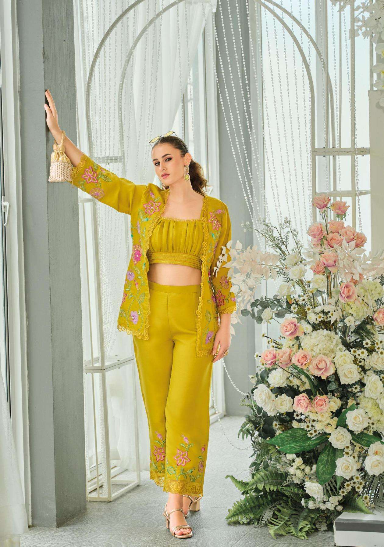 Kailee fashion Bloom Vol-2 Viscose Organza Fully Stitch Exclusive Top Plazzo With Koti Style Dress Catalog Wholesaler And Exporter 