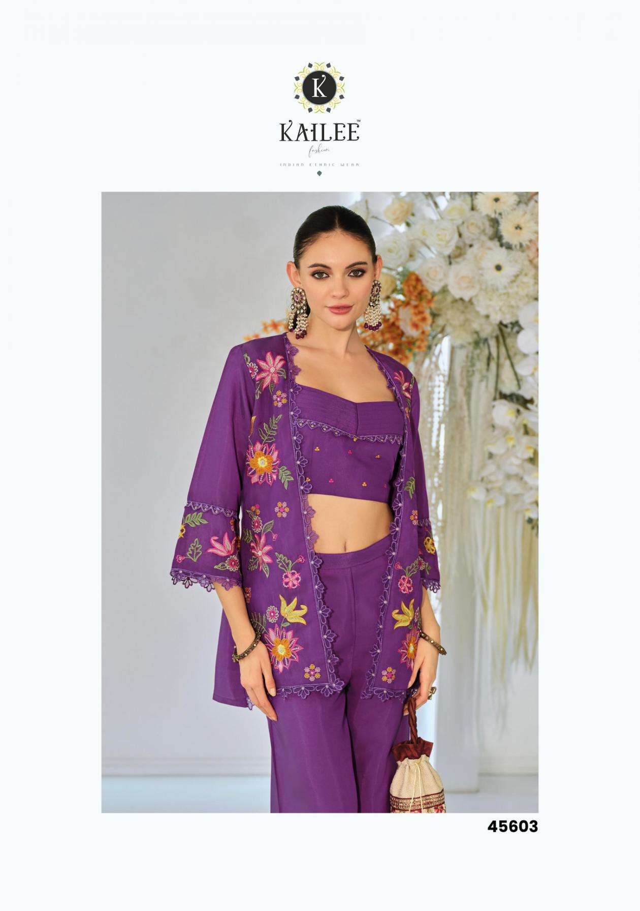 Kailee fashion Bloom Vol-2 Viscose Organza Fully Stitch Exclusive Top Plazzo With Koti Style Dress Catalog Wholesaler And Exporter 