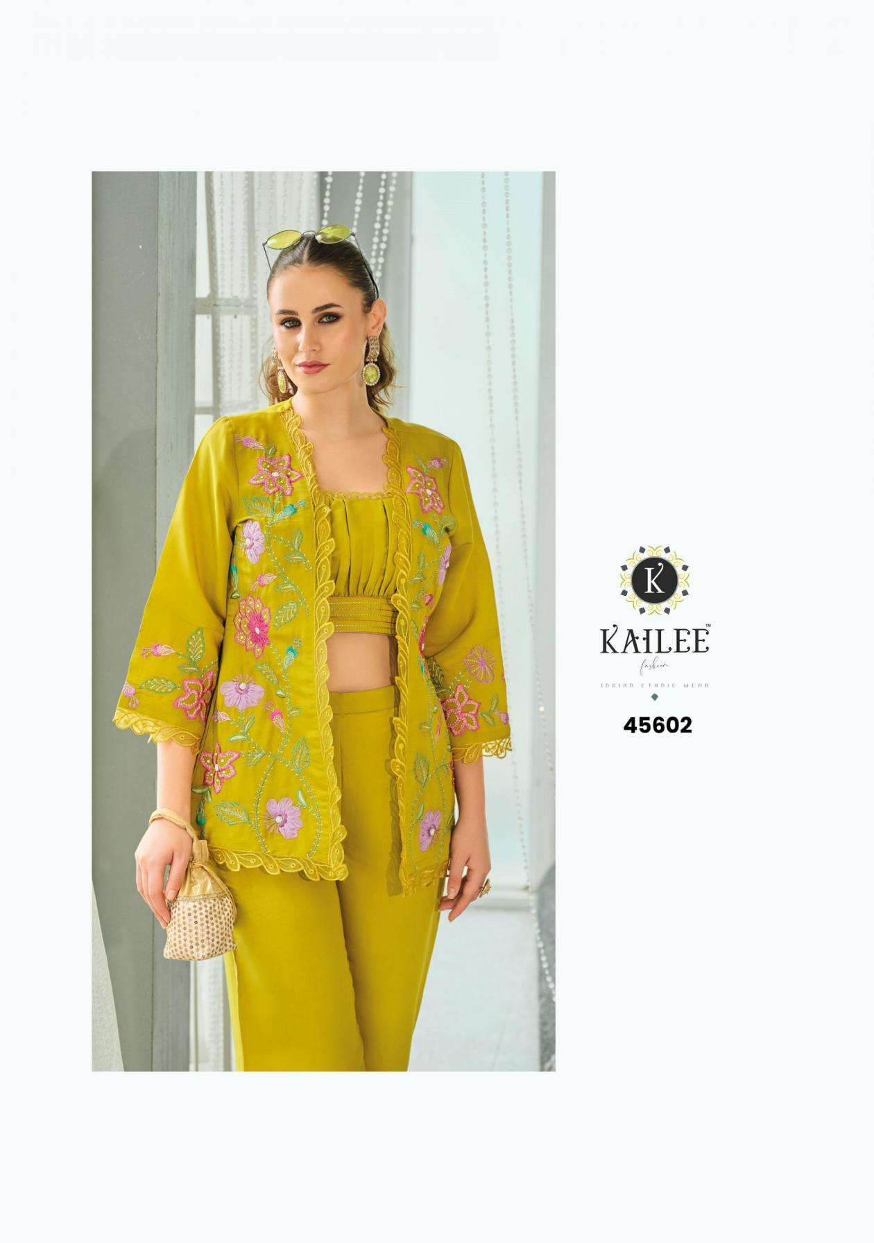 Kailee fashion Bloom Vol-2 Viscose Organza Fully Stitch Exclusive Top Plazzo With Koti Style Dress Catalog Wholesaler And Exporter 