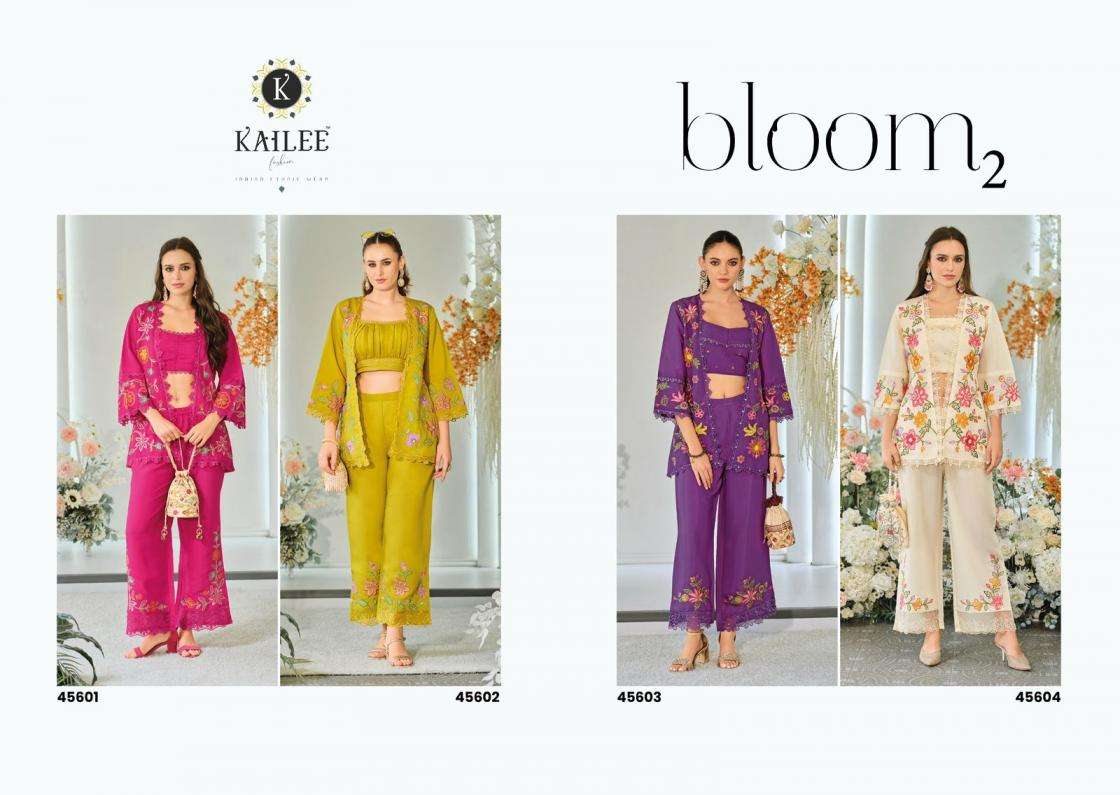 Kailee fashion Bloom Vol-2 Viscose Organza Fully Stitch Exclusive Top Plazzo With Koti Style Dress Catalog Wholesaler And Exporter 