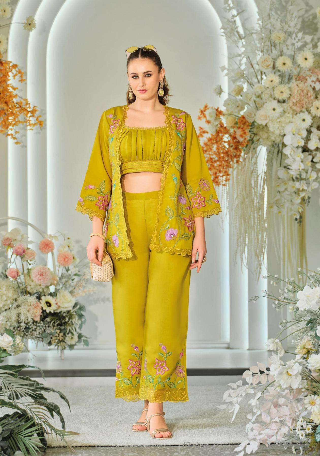 Kailee fashion Bloom Vol-2 Viscose Organza Fully Stitch Exclusive Top Plazzo With Koti Style Dress Catalog Wholesaler And Exporter 