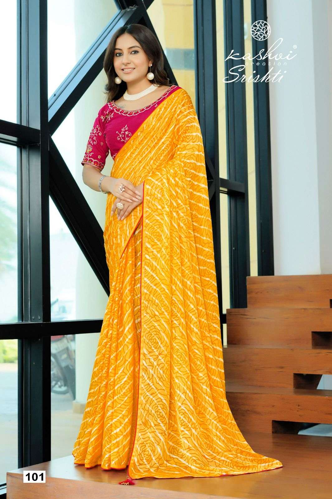 Kashvi Creation Presents Srishti Moss Chiffon Elegance Style Saree Catalog wholesaler And Exporter In Surat