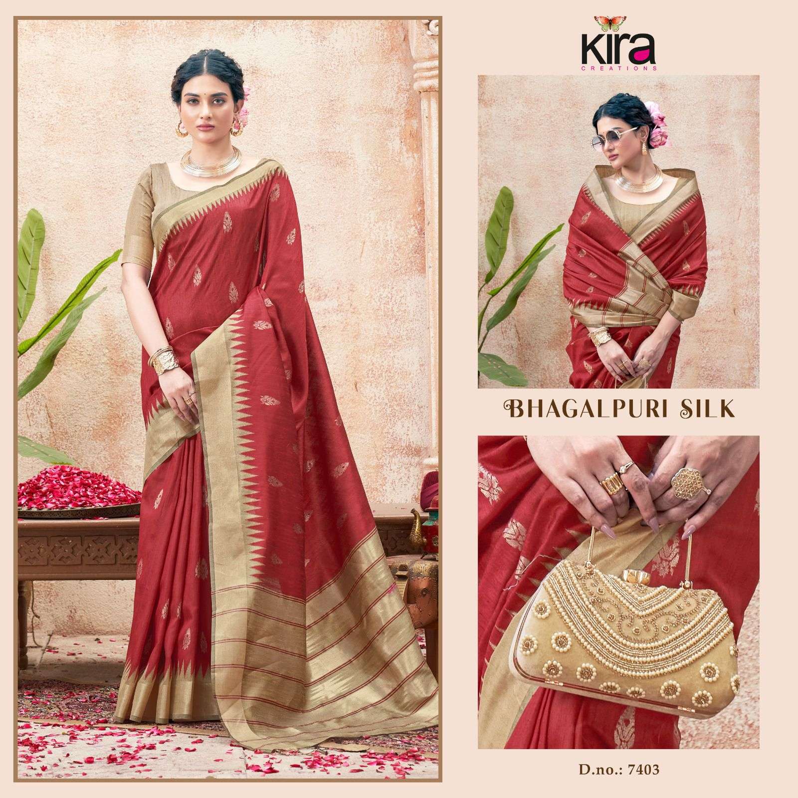 Kira Creation Presents Bhagalpuri Silk Handloom Silk Party Wear Saree Catalog Wholesaler And Exporter 