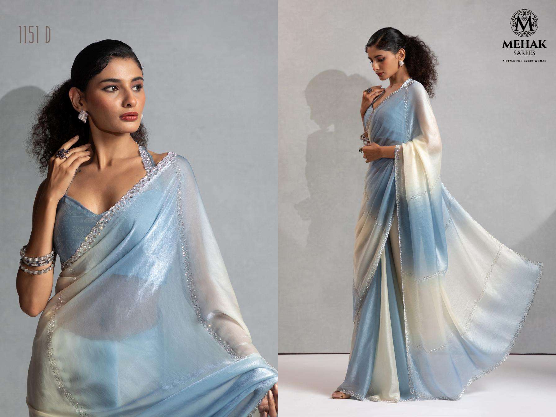 Mehek Presents Mehek 1151a-1151f Two Tone Satin Silk Shop Trendy Sarees Catalog Wholesaler And Exporter 