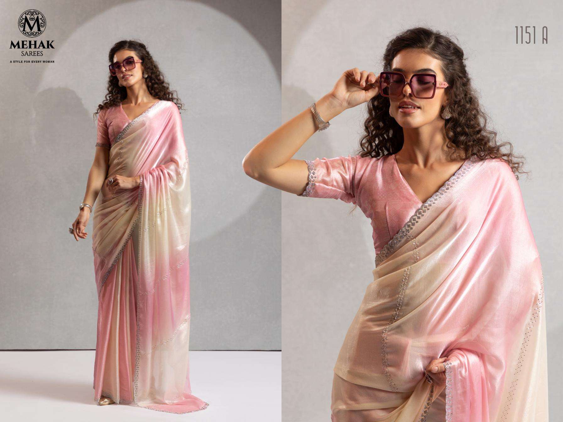 Mehek Presents Mehek 1151a-1151f Two Tone Satin Silk Shop Trendy Sarees Catalog Wholesaler And Exporter 