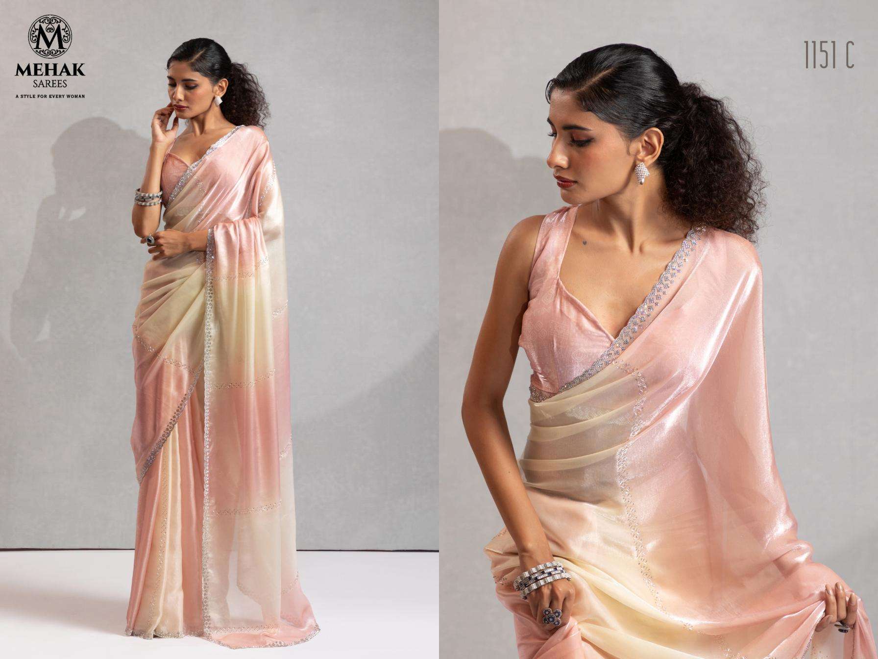 Mehek Presents Mehek 1151a-1151f Two Tone Satin Silk Shop Trendy Sarees Catalog Wholesaler And Exporter 