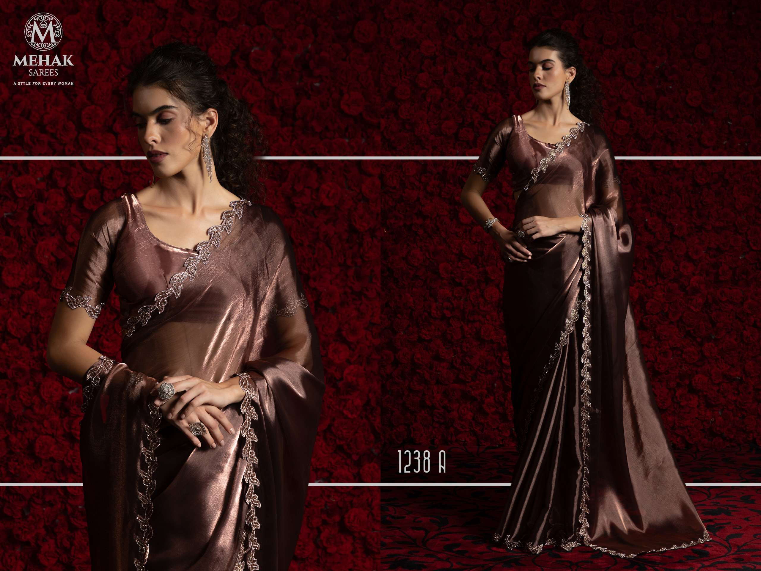 Mehek Presents Mehek 1238 Series Tissue Chiffon Shop Trendy Sarees Catalog Wholesaler And Exporter 