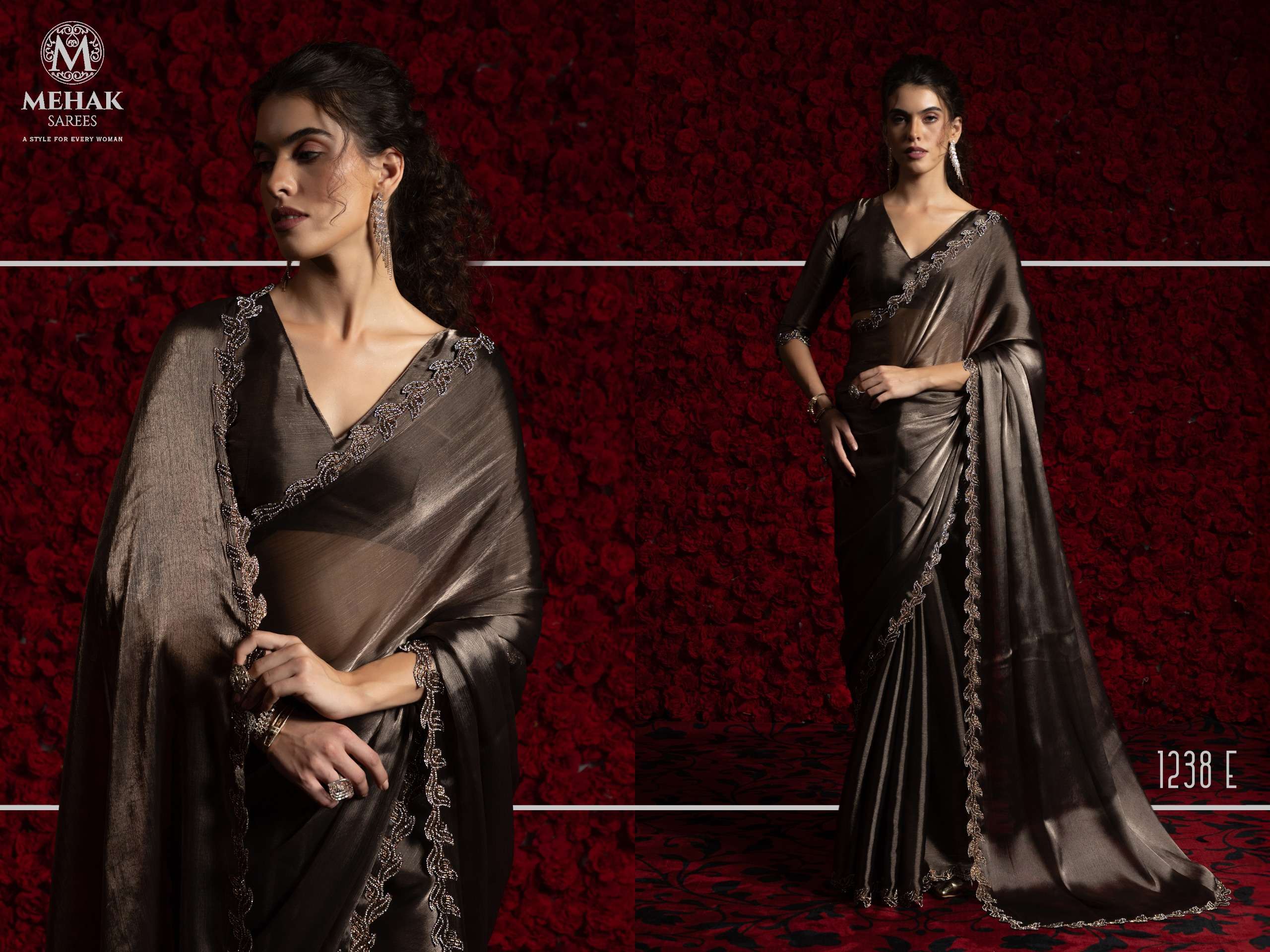 Mehek Presents Mehek 1238 Series Tissue Chiffon Shop Trendy Sarees Catalog Wholesaler And Exporter 