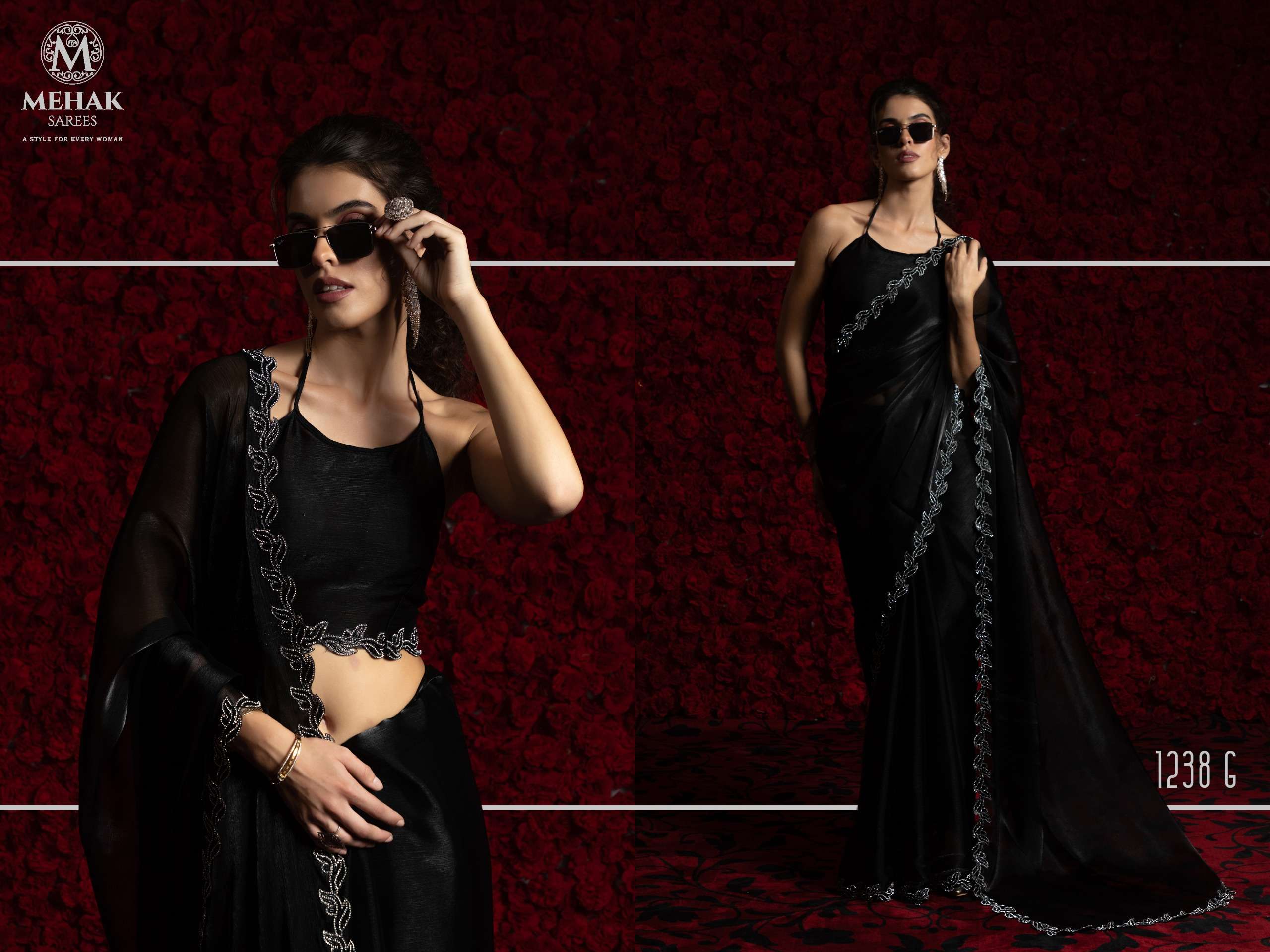 Mehek Presents Mehek 1238 Series Tissue Chiffon Shop Trendy Sarees Catalog Wholesaler And Exporter 