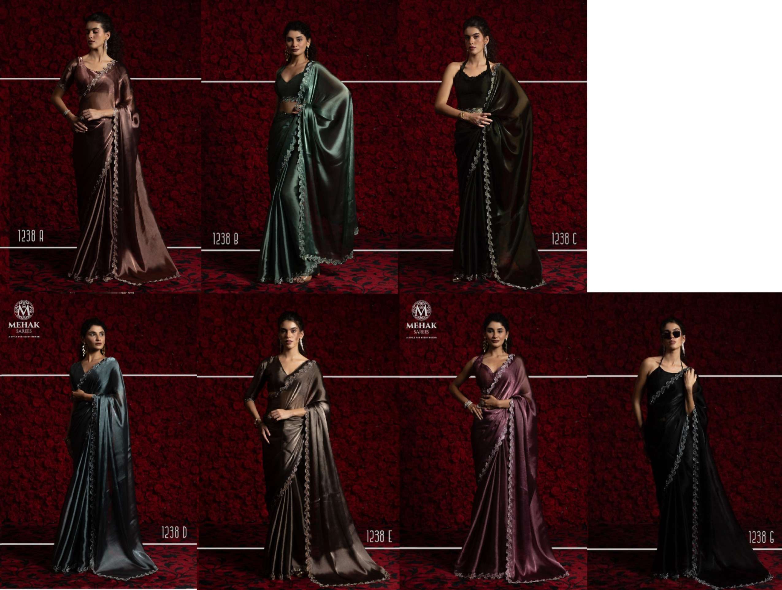 Mehek Presents Mehek 1238 Series Tissue Chiffon Shop Trendy Sarees Catalog Wholesaler And Exporter 