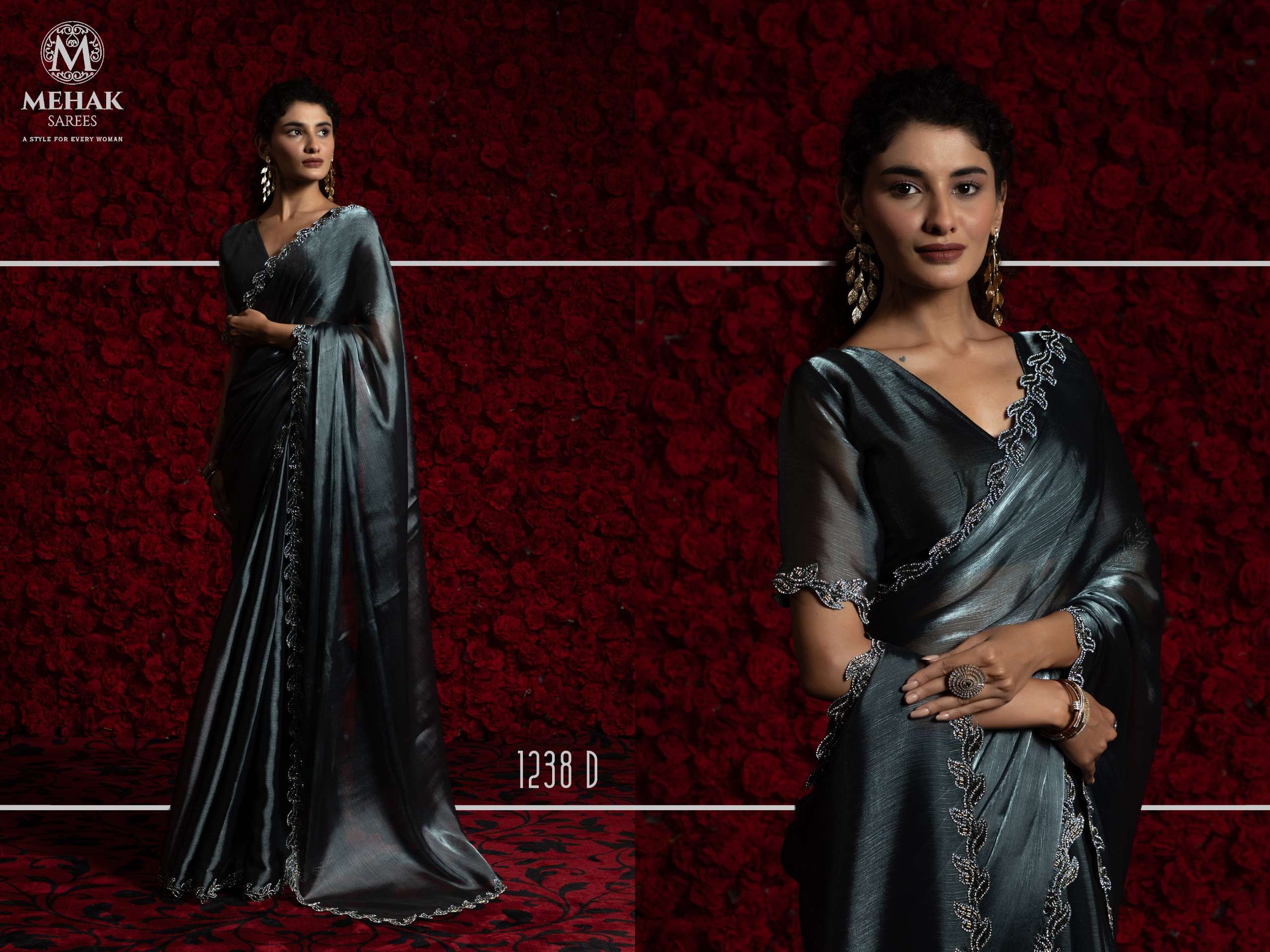 Mehek Presents Mehek 1238 Series Tissue Chiffon Shop Trendy Sarees Catalog Wholesaler And Exporter 