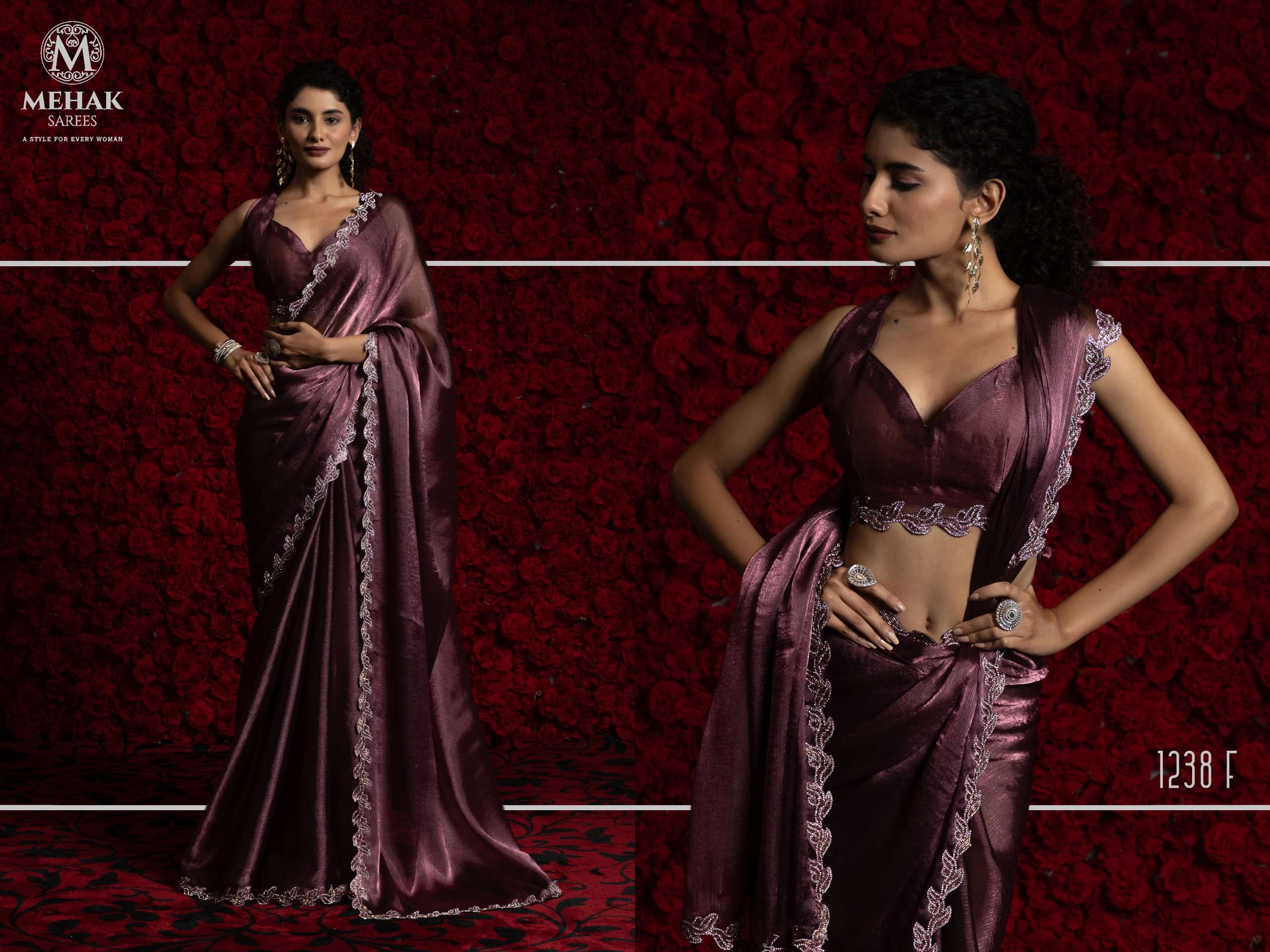 Mehek Presents Mehek 1238 Series Tissue Chiffon Shop Trendy Sarees Catalog Wholesaler And Exporter 