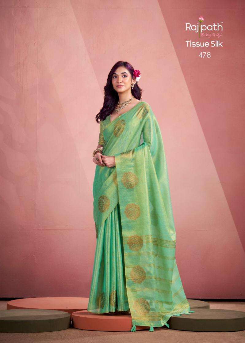 Rajpath Presents Mini Silk Tissue Trendy Fancy Weaving Saree For Womens Catalog Wholesaler And Exporter 