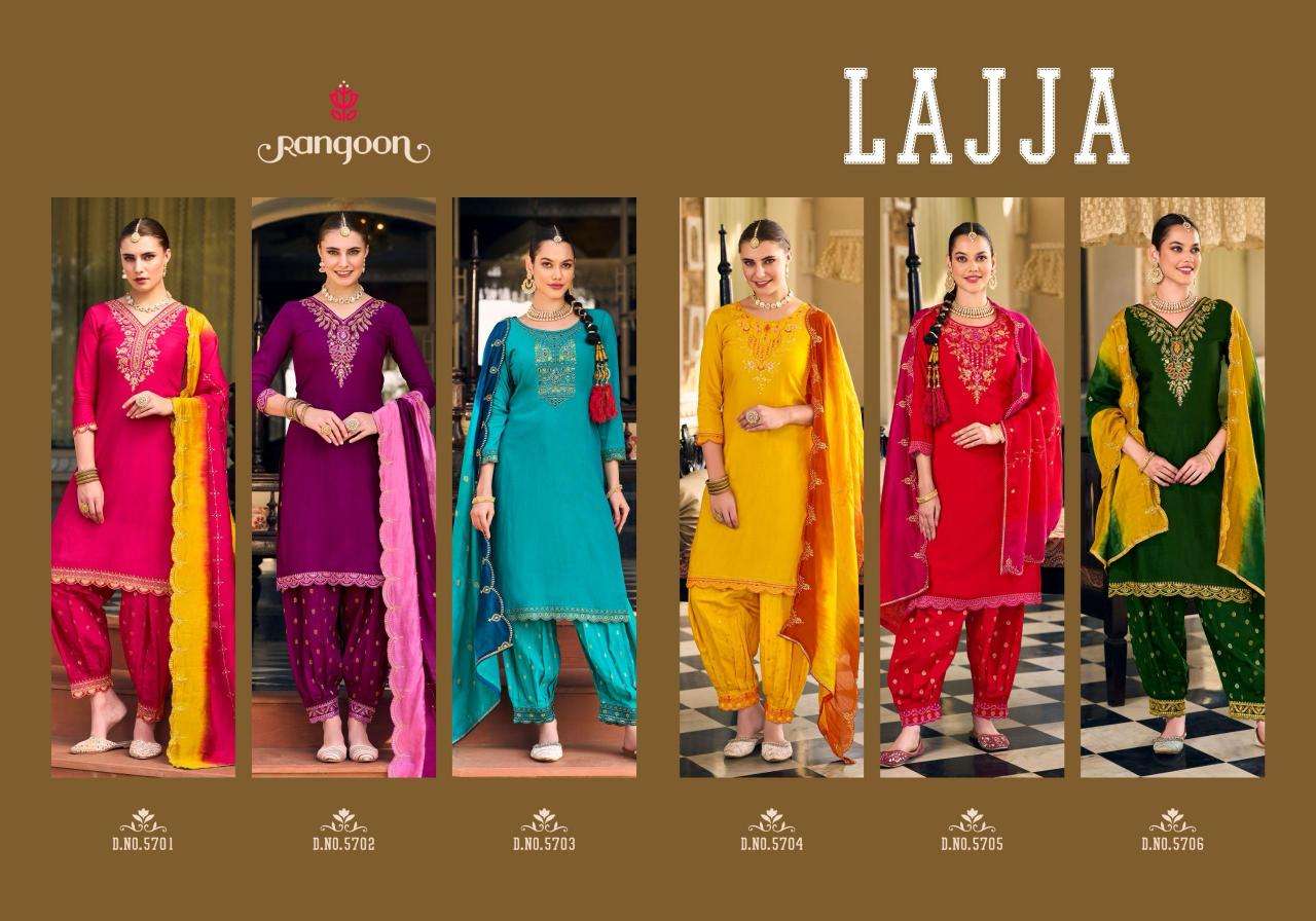 Rangoon Presents Lajja Readymade Muslin Sfghani Style Designer Salwar Suit Catalog WHolesaler And Exporter 