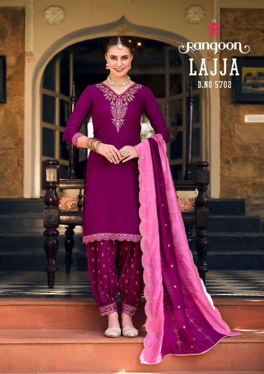 Rangoon Presents Lajja Readymade Muslin Sfghani Style Designer Salwar Suit Catalog WHolesaler And Exporter 