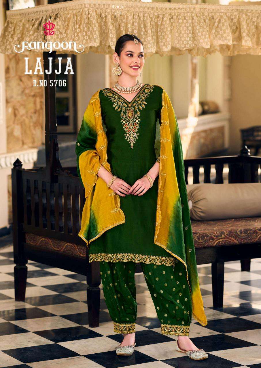 Rangoon Presents Lajja Readymade Muslin Sfghani Style Designer Salwar Suit Catalog WHolesaler And Exporter 