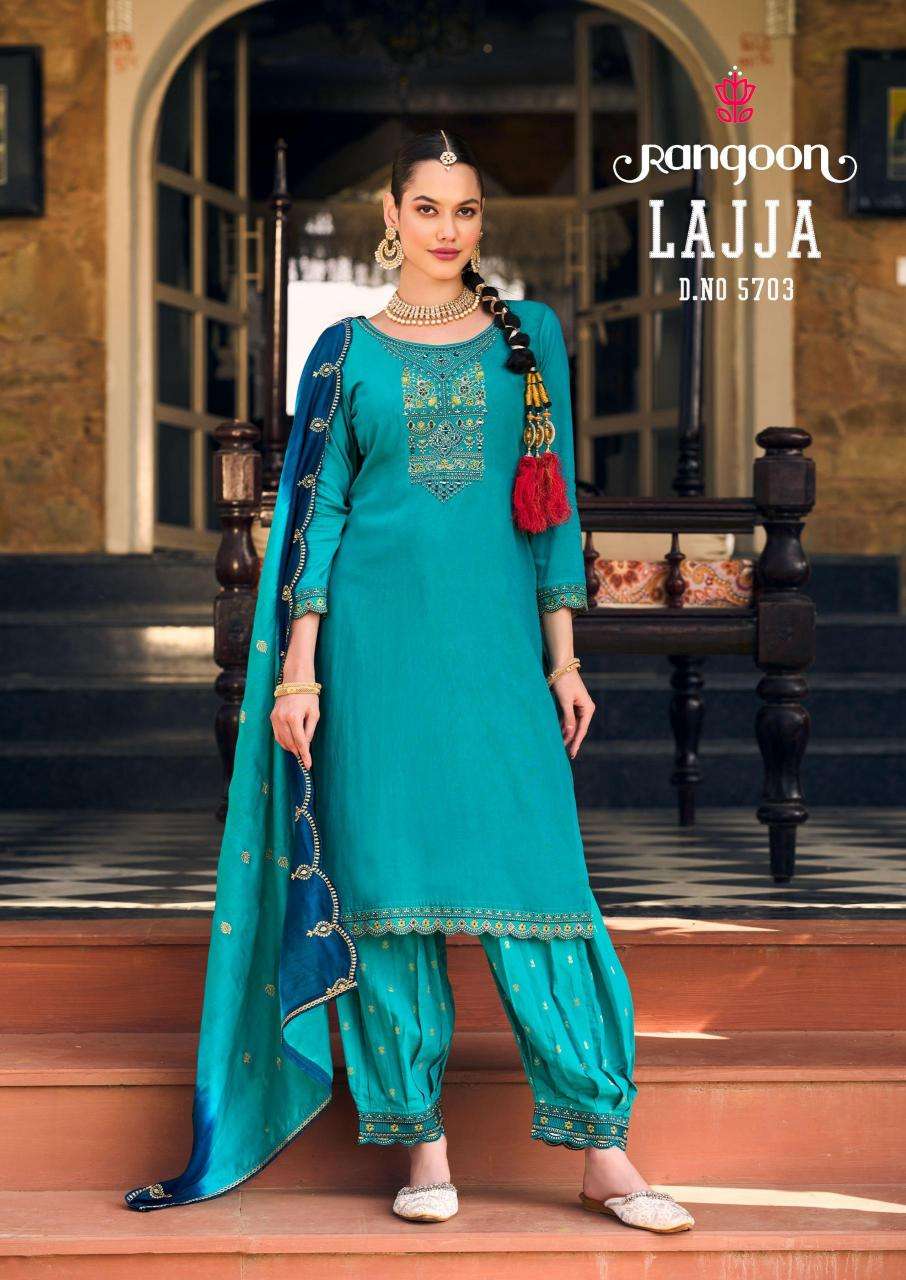 Rangoon Presents Lajja Readymade Muslin Sfghani Style Designer Salwar Suit Catalog WHolesaler And Exporter 
