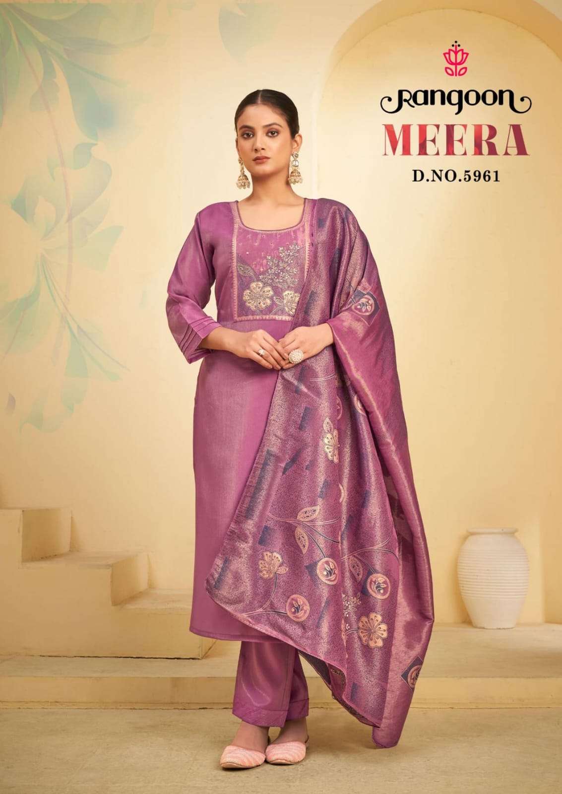 Rangoon Presents Meera Viscose Shimmer Readymade Classic Look 3pcs Suits Catalog Wholesaler And Exporter 