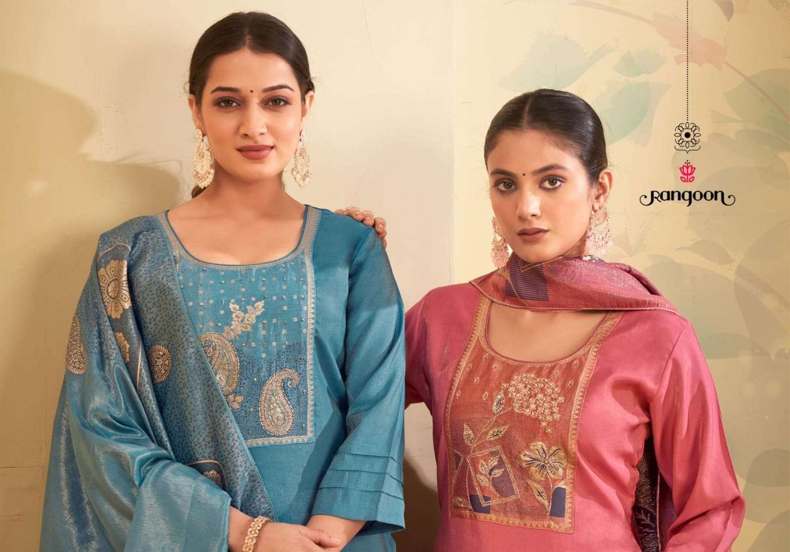 Rangoon Presents Meera Viscose Shimmer Readymade Classic Look 3pcs Suits Catalog Wholesaler And Exporter 