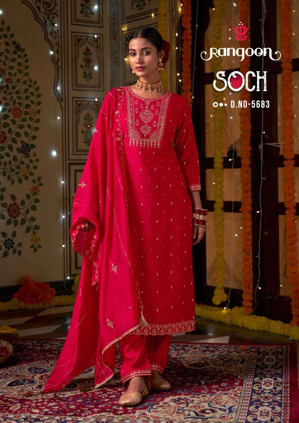 Rangoon Presents Soch Embroidery Work Viscose Jacquard Readymade Suits Catalog Wholesaler And Exporter In Surat