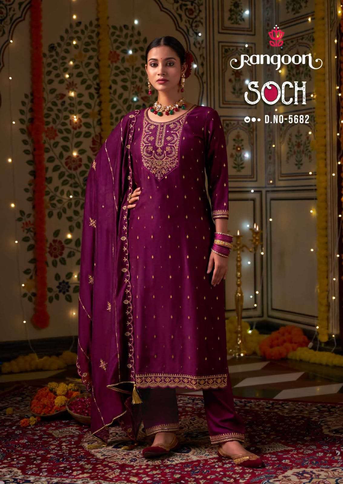 Rangoon Presents Soch Embroidery Work Viscose Jacquard Readymade Suits Catalog Wholesaler And Exporter In Surat