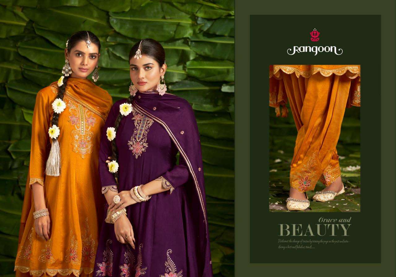 Rangoon Presents Suvarna Readymade Fancy Kali Work Silk Afghani Style 3pcs Suits Catalog Wholesaler and Exporter 