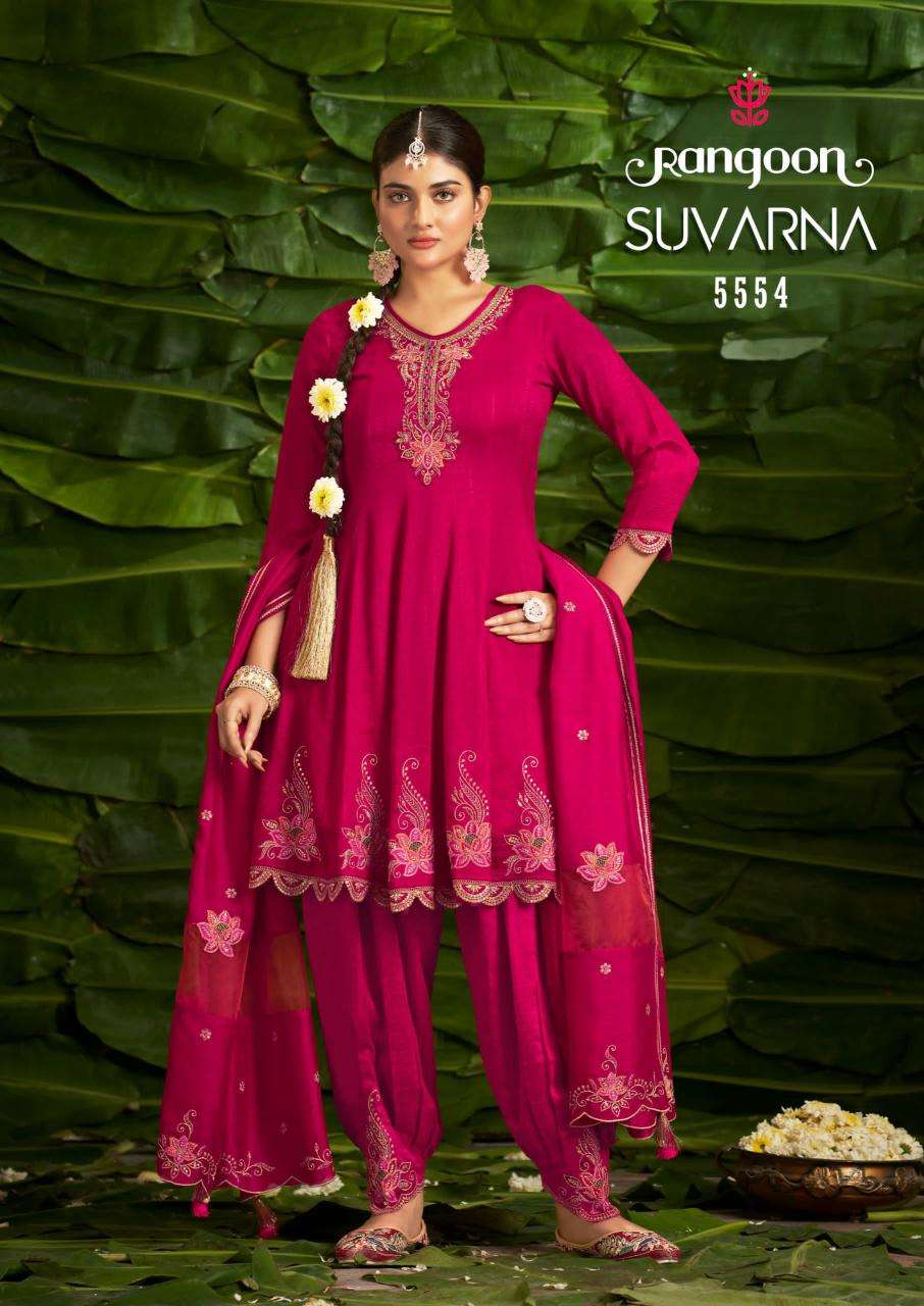 Rangoon Presents Suvarna Readymade Fancy Kali Work Silk Afghani Style 3pcs Suits Catalog Wholesaler and Exporter 