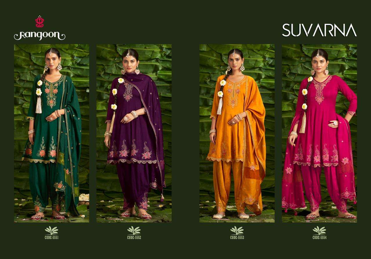 Rangoon Presents Suvarna Readymade Fancy Kali Work Silk Afghani Style 3pcs Suits Catalog Wholesaler and Exporter 